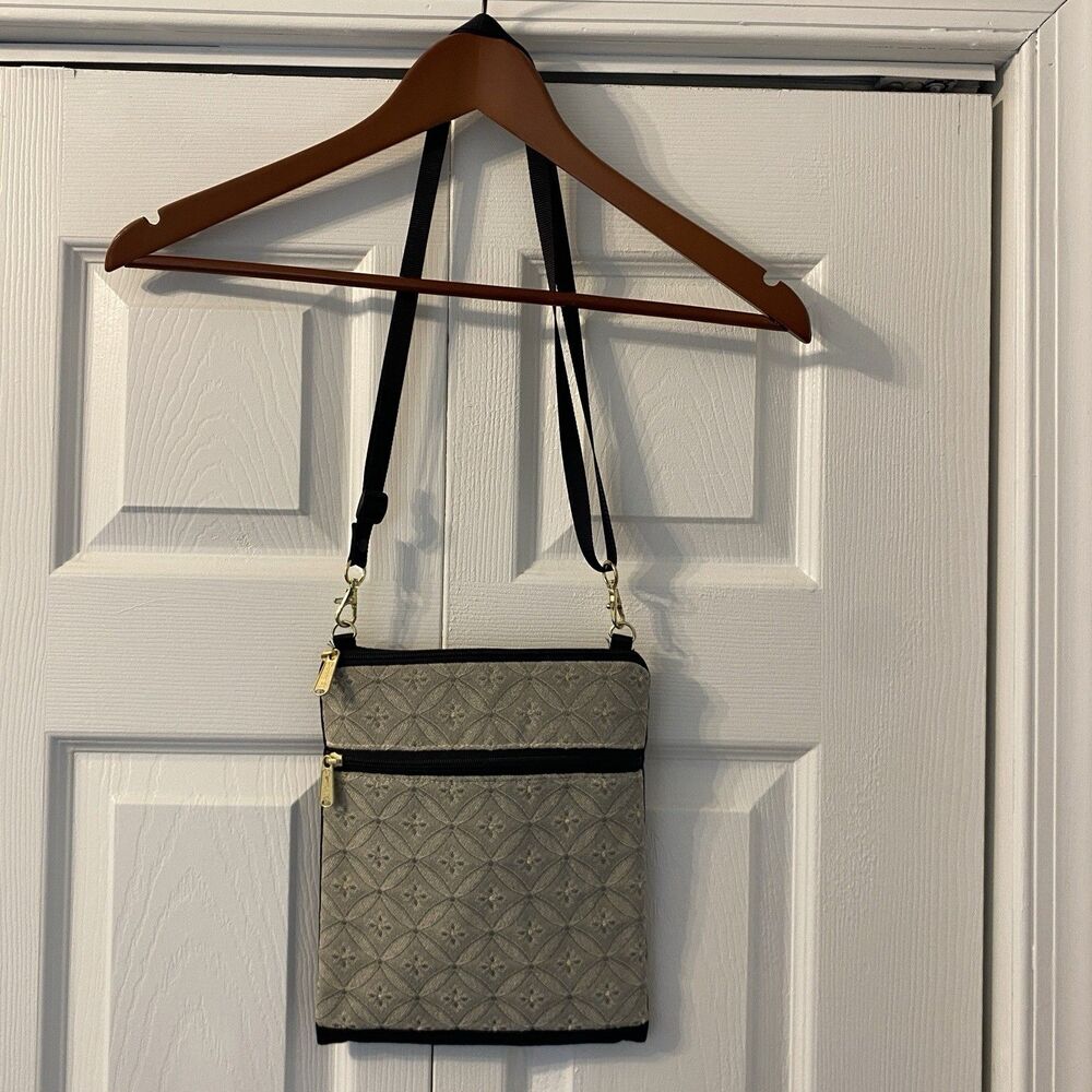 Boho Earthy Fairy Danny K Grey Geometric Crossbody Purse Gold Accent
